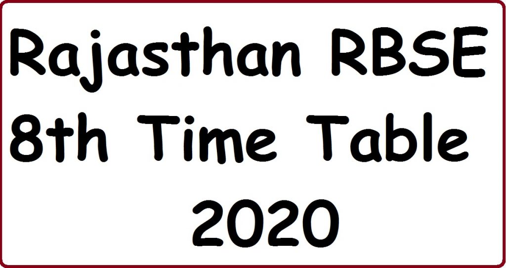 Rajasthan RBSE 8th Time Table 2020