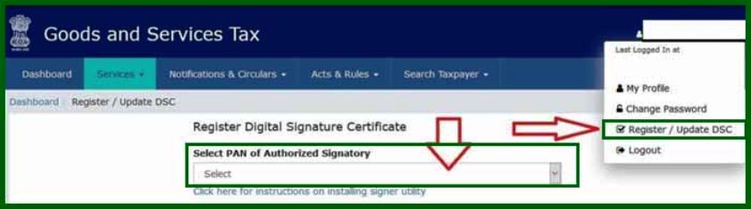 how to register dsc in gst portal for new registration