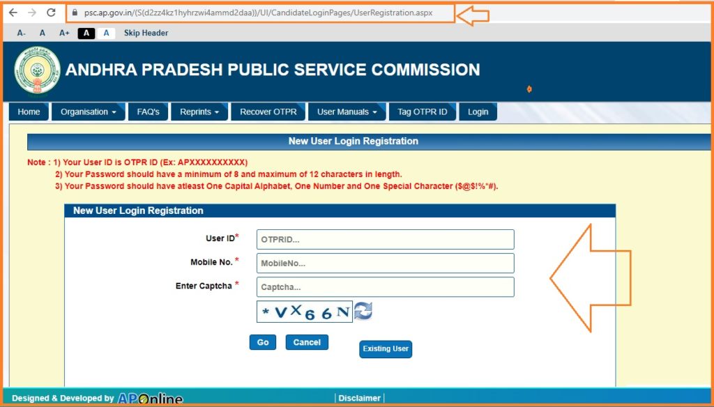 APPSC OTPR Login Registration