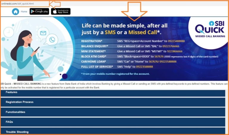 sbi miss call balance number sms